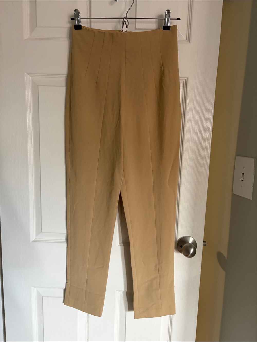 L'Academie Slim Straight High-Waist Pants in Camel/Tan